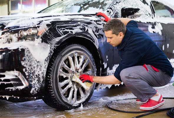 Car Wash washing wheels on a car wash